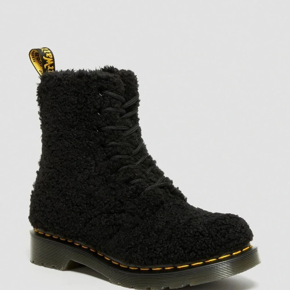 DR MARTENS BLACK 1460 PASCAL
SHEARLING FAUX FUR COMBAT MOTO LACE UP SIZE 8 BOOTS - Picture 1 of 14